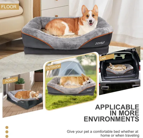 Vista 6 de Cama Joyself ortopédica de espuma viscoelástica con cubierta lavable extraíble para perro y juguetes con sonido de regalo, Gris