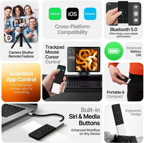 Vista 5 de TNP - Control remoto Bluetooth para iPad iPhone - Trackpad Presentador multimedia para iOS Mac Android Tablet PC - Obturador de cámara inalámbrico