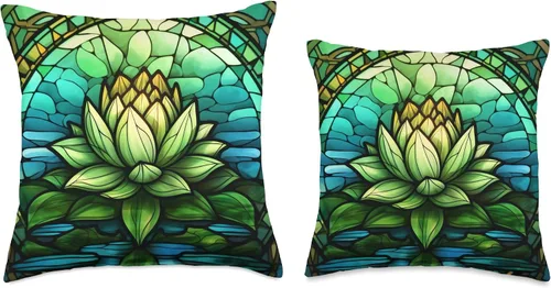 Vista 3 de Aesthetic Lotus Flower Gifts Spiritual Abstract - Cojín de flores de loto verde, 16 x 16 pulgadas, multicolor