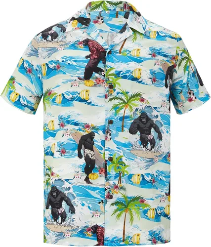 Vista 145 de Camisa hawaiana para hombre, con estampado floral, cómoda, con botones, casual, manga corta, ropa de playa para hombre
