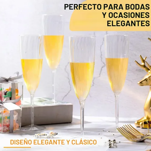 Vista 5 de Gerrii Copas de champán de plástico desechables, copas de champán transparentes, ideales para el hogar, uso diario, boda, tostado, bebida
