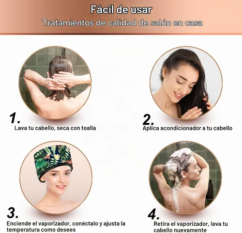 Vista 3 de Gorra Térmica para Acondicionamiento Profundo, Ingeware - Gorra Térmica para Cabello para Secador de Pelo Portátil Eléctrico para Cabello Natural