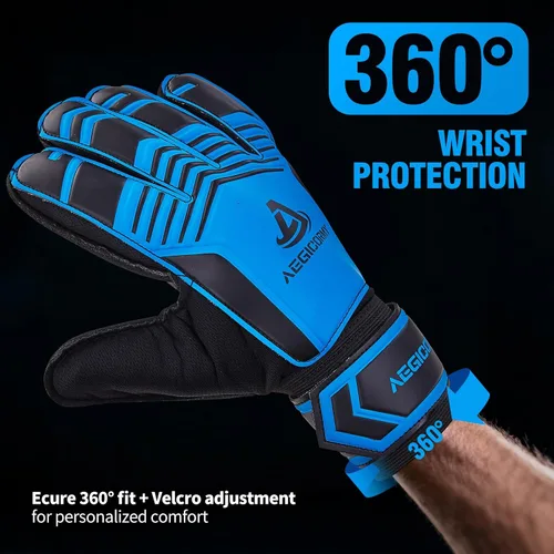 Vista 5 de Guantes de portero con protección para los dedos, guantes de fútbol transpirables con agarre adicional, unisex, para jóvenes y adultos, negro/verde