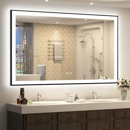 Vista 12 de SMIROR Espejo de baño LED con luces de 22" x 30", espejo de tocador rectangular redondeado iluminado para pared, iluminado frontal y retroiluminado