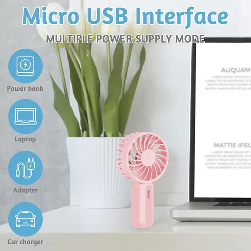 Vista 5 de Ventilador de mano, ventilador portátil personal recargable por USB con 3 velocidades, tamaño súper mini (2.4 x 1.2 x 0.5 in) para niños, al aire
