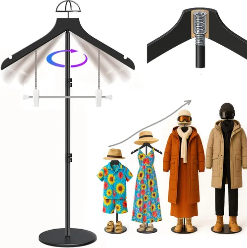 Vista 18 de Soporte para camisetas (negro, 44.5 pulgadas con soporte para sombreros, 1 unidad)