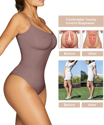 Vista 6 de SHAPERX - Body tipo faja moldeadora para mujer, con control de abdomen, sin costuras, para moldear la cintura, compresión del cuerpo