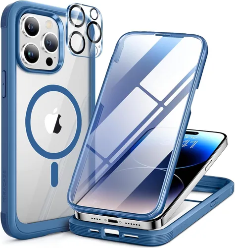 Vista 50 de Miracase - Funda magnética para iPhone 13 Pro Max de 6.7 pulgadas (compatible con MagSafe), transparente, completo, protector de pantalla de vidrio