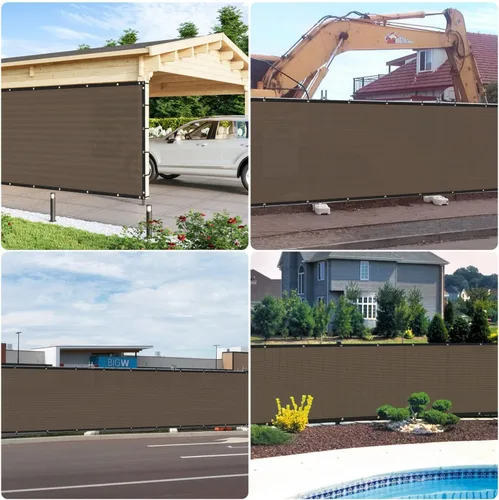 Vista 2 de E&K Sunrise Pantalla de Valla de Privacidad de 8' x 25' con Ojales, Cubierta de Valla Cortavientos para Exteriores Pantalla de Privacidad con Marrón