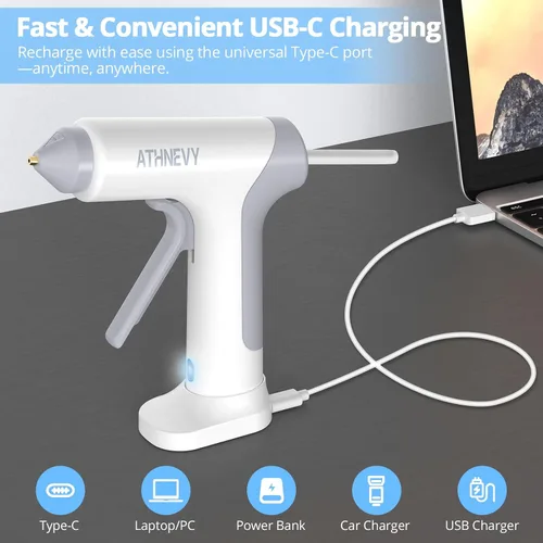 Vista 5 de Pistola de pegamento caliente inalámbrica, precalentamiento rápido de 4V 10s, barras de pegamento de 30 × 0.276 in, USB-C, 2Ah Smart Temp Control