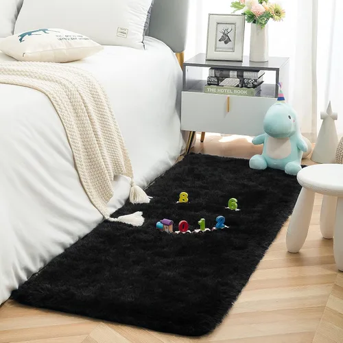 Vista 5 de ISEAU Alfombra de pasillo cómoda y esponjosa para dormitorio, de felpa con base de goma antideslizante, para dormitorio de bebé, al lado de la cama