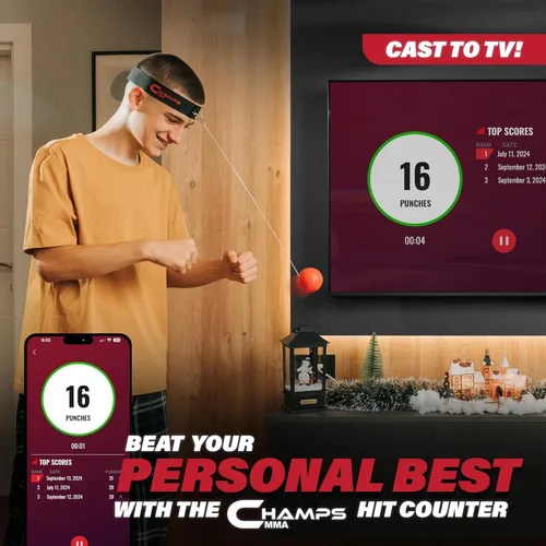 Vista 4 de Champs MMA Boxing Reflex Ball Set with Punch Counter App – Hand-Eye Coordination & Speed Training Kit