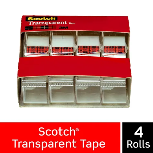 Vista 3 de Scotch Cinta transparente, 4 rollos dispensados, versátil, acabado transparente y cinta de embalaje resistente, 1.88 pulgadas x 22.2 yardas