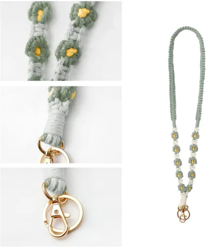 Vista 5 de Cordón para llaves, lindo cordón de cuello de flor para mujer, cordón largo de macramé para llaves, tarjetas de identificación, cartera