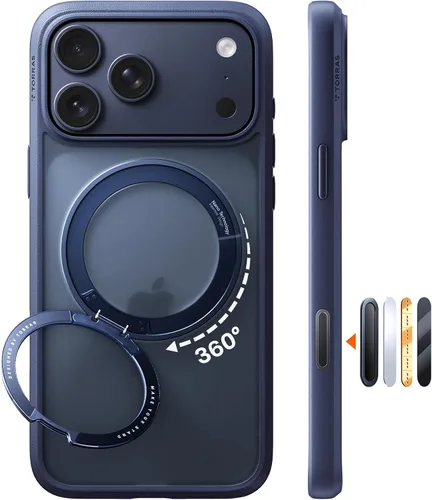 Vista 11 de TORRAS Anillo giratorio 360° para iPhone 14 Pro Max [Compatible con Magsafe] con soporte, soporte magnético para anillos, grado militar, a prueba