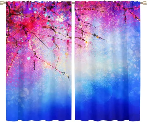 Vista 24 de Cortinas opacas con diseño floral de galaxia azul abstracta para dormitorio, cortinas de ventana de teñido anudado con diseño de flor de cerezo
