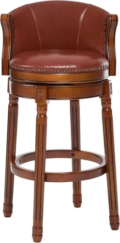 Vista 10 de CozyRain Taburetes de bar de madera de goma, taburete de bar tapizado de cuero con respaldo y reposapiés para el hogar, cocina, mostrador, comedor
