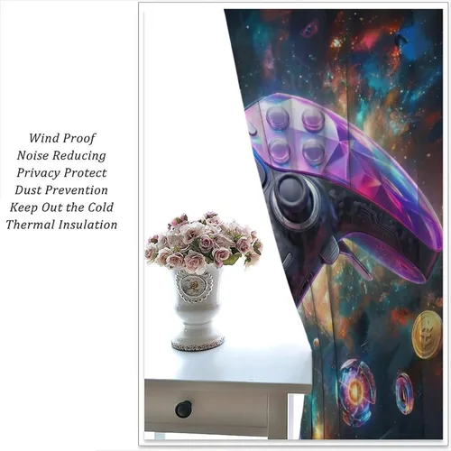 Vista 4 de Cortinas de juego Cool Space Galaxy Game Controller Tech Circuit Board Cosmic Rod Pocket Tratamientos de ventana para niños, dormitorio, habitación