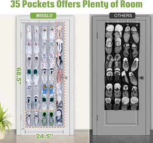 Vista 2 de MISSLO Organizador de zapatos para colgar sobre la puerta, 35 bolsillos grandes, resistente tela Oxford, color gris