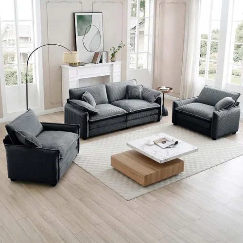 Vista 10 de Juego de sofá de nube de gran tamaño, asiento profundo de 25.2 pulgadas, cómodo sofá biplaza de pana y silla, moderno juego de sofás modulares