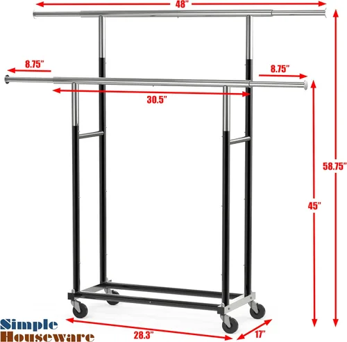 Vista 6 de Simple Houseware Perchero estándar de doble barra, negro