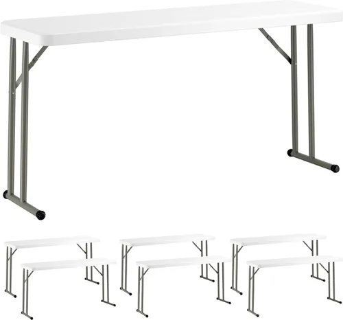 Vista 13 de Mesa plegable de 18 x 72 pulgadas, mesa plegable de plástico blanco granito para entrenamiento y eventos, mesa plegable delgada, mesa plegable
