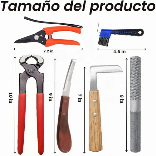 Vista 2 de Kit de herramientas de herrador de 10 pulgadas, 8 piezas, recortadores de pezuñas de cabra