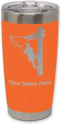 Vista 26 de LaserGram Taza aislada al vacío de 20 onzas, Lineman, grabado personalizado incluido (negro)