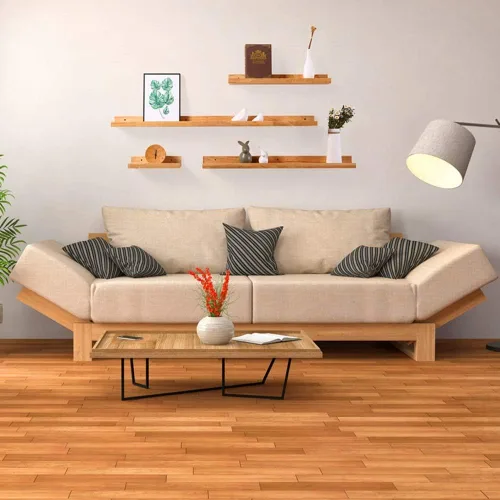 Vista 4 de Juego de 4 estantes flotantes de pared de madera, estantes decorativos para exhibición, estante organizador para inodoro, balcón, cocina