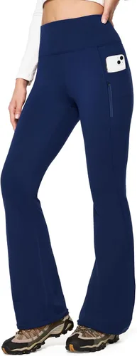 Vista 5 de IUGA Pantalones con forro polar para mujer, resistentes al agua, pantalones de senderismo para invierno, leggings acampanados con bolsillos, corte