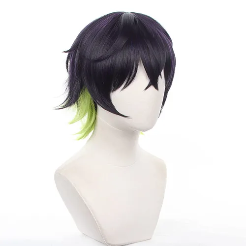 Vista 3 de Pelucas de repuesto para cabello corto de Oliver Aiku con candado azul para cosplay, anime, para hombres, niños, para festival, Halloween, fiesta