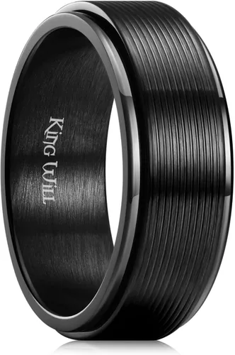 Vista 8 de King Will Anillo de ansiedad giratorio para hombre, color negro, plateado, dorado, 0.315 in, cadena de malla de alambre de acero inoxidable, malla