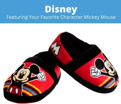 Vista 2 de Disney Mickey Mouse Boys Slippers - Plush Lightweight Warm Comfort Soft Aline House Kids Shoes Slippers (ToddlerLittle Kid)