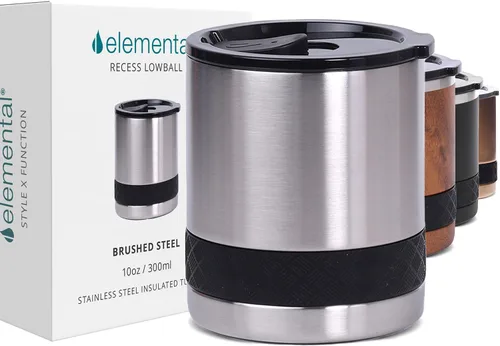 Vista 8 de Elemental Recess Vaso bajo de 10 oz, taza de acero inoxidable de triple pared con tapa de Tritan no fracturable, vaso de whisky aislado, taza