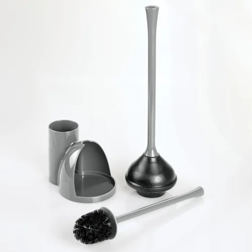 Vista 4 de iDesign Juego compacto de cepillo y desatascador de inodoro para limpieza y almacenamiento del baño - Gris