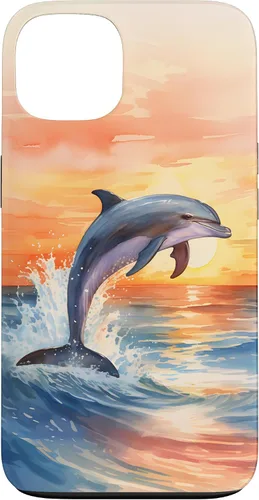 Vista 7 de Dolphin Jumping Sunset Over Ocean Watercolor Art Case for iPhone 17