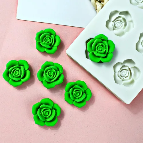 Vista 5 de Molde de silicona de flor de rosa de 6 cavidades, molde de chocolate para fondant, modelo de resina de arcilla, herramienta de decoración