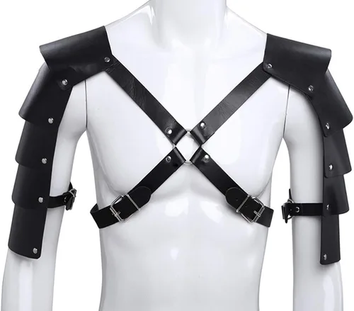 Vista 3 de Mens Faux Leather Body Chest Harness Adjustable Shoulder Armors Buckles