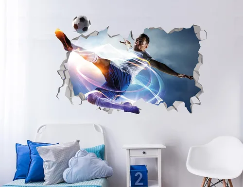 Vista 3 de Decoración de pared de fútbol 3D, calcomanías de jugador de fútbol, arte de pared deportivo, decoración de habitación de niños de fútbol