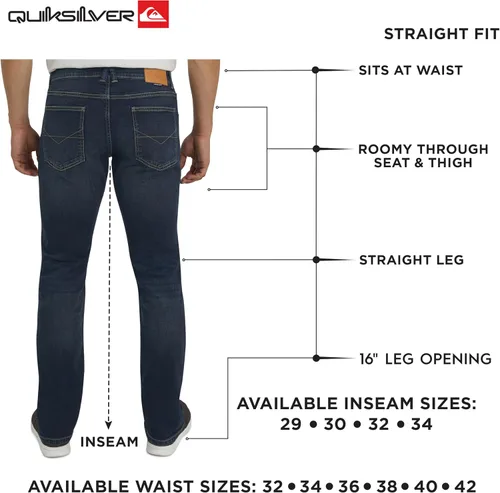 Vista 5 de Quiksilver - Jeans de mezclilla elásticos para hombre con 5 bolsillos y ajuste recto Montaña azul