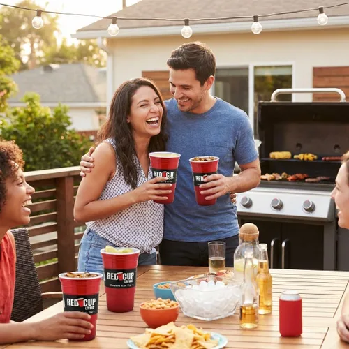 Vista 9 de Vasos de 32 onzas Taza roja reutilizable para fiesta, vaso y vaso Vasos de fiesta ideales para niños y adultos Suministros reutilizables