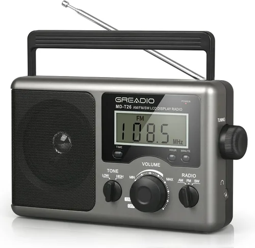 Vista 7 de Greadio Radio transistor de radio portátil AM FM con conector de auriculares de 0.138 in, modo de tono alto/bajo, altavoz grande, alimentación de CA