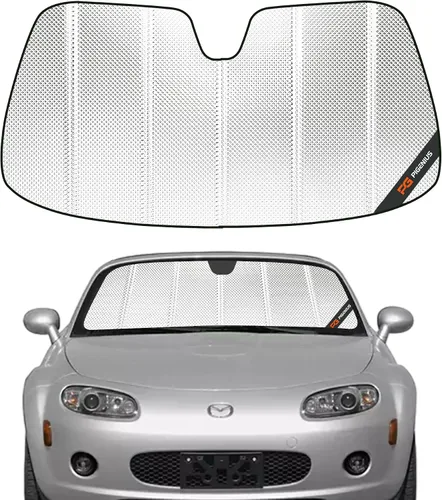 Vista 7 de Pigenius Parasol de parabrisas para Mazda MX-5 Miata 2006-2015, acabado plateado metálico