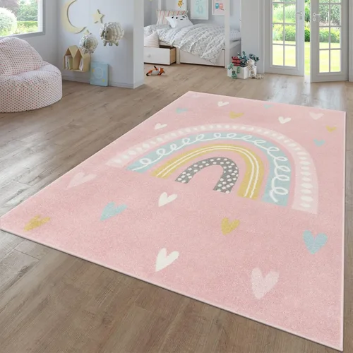 Vista 7 de Paco Home Alfombra de habitación infantil con arco iris y corazones en marrón beige, tamaño: 2'8" x 4'11