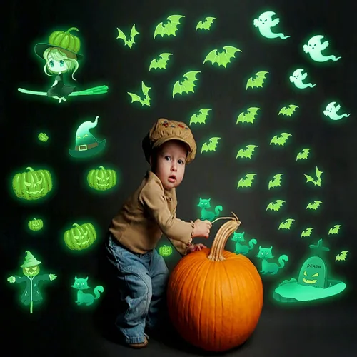 Vista 9 de Adhesivos luminosos de pared para ventana, decoración de fiesta de Halloween, murciélagos