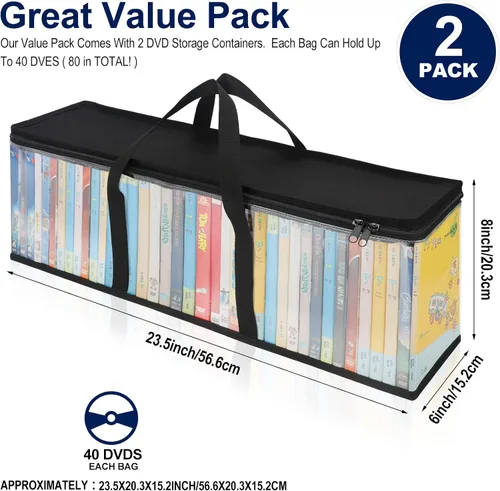 Vista 3 de Bolsas de almacenamiento de DVD CCidea (Set de 2) Funda de PVC transparente con asas para cajas de DVDs/CDs/VHS/Blu Ray/Películas/Videojuegos - Cada