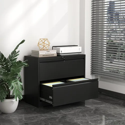 Vista 7 de Archivador de 2 cajones, archivador lateral de metal con cerradura, gabinete organizador de almacenamiento de oficina en casa para archivos de Negro