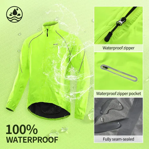 Vista 3 de ARSUXEO Chaqueta impermeable para correr para hombre, chaqueta de lluvia transpirable para bicicleta, ropa cortavientos