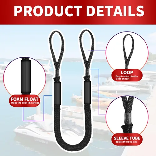 Vista 3 de Cuerda elástica para muelle, cuerda elástica para barco con flotador de espuma para pontón, seadoo, WaveRunner, kayak, regalos de barco