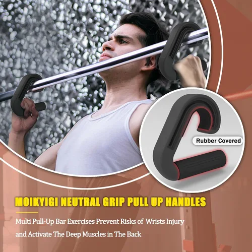 Vista 2 de Asas de agarre neutral para tracción: Ganchos ergonómicos portátiles para remo de barra, peso muerto, bandas resistentes para entusiastas de fitness